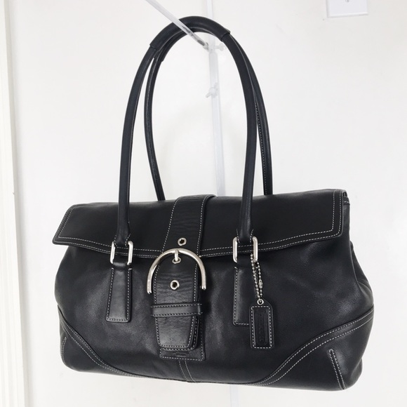 LIKE NEW! Vintage Coach Soho Black Leather Buckle Flap Satchel Bag - Picture 3 of 10